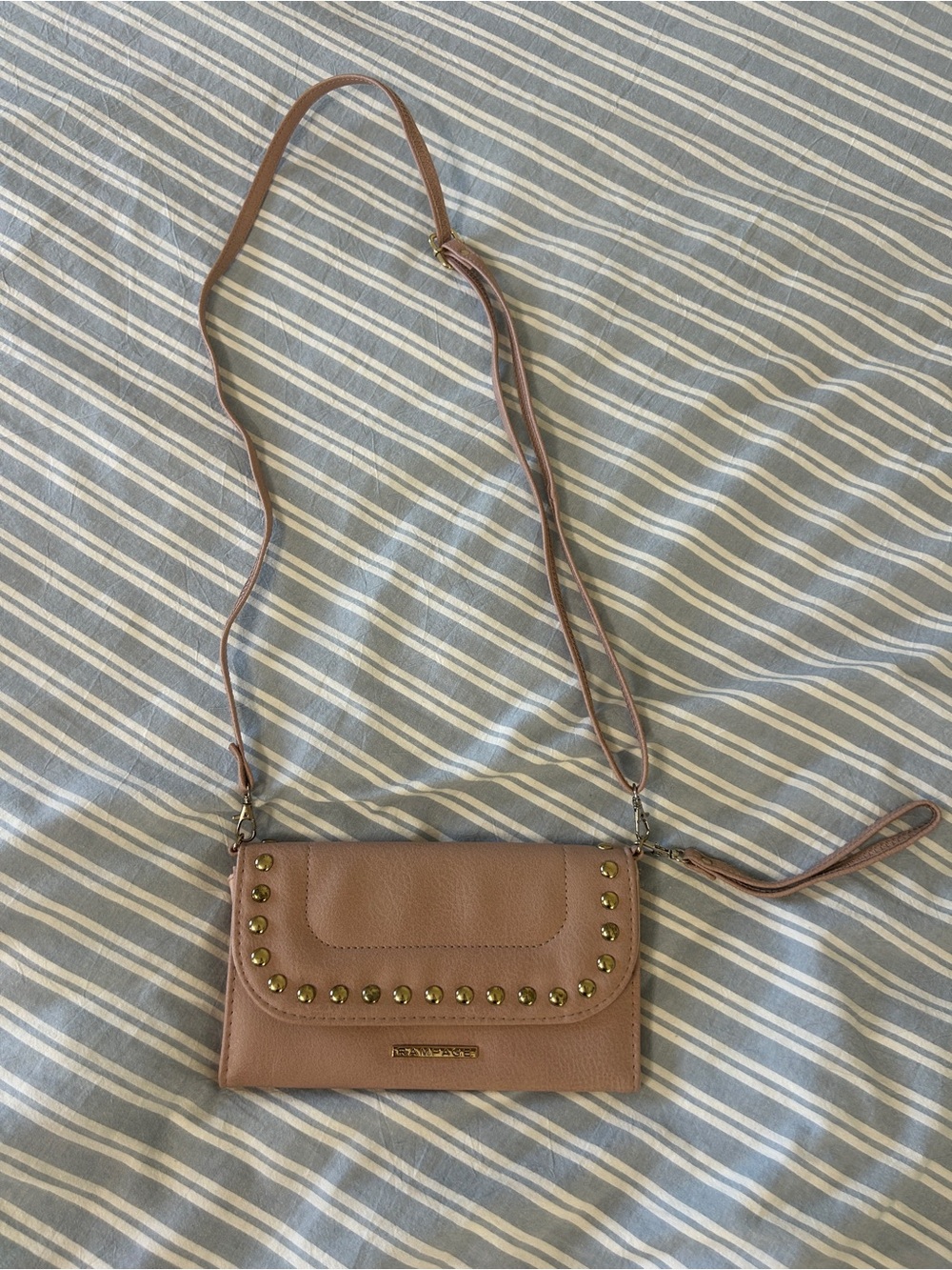 Stud-Trim Crossbody Wristlet in Blush Pink